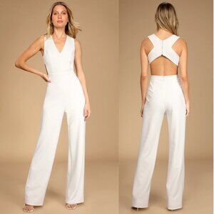 Lulus Rare Romance Ivory Cutout Wide-Leg Jumpsuit, Backless Bridal Romper